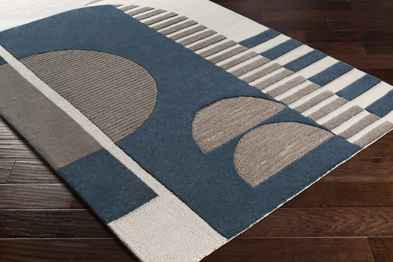 Navy Arch Hand-Tufted Wool Rug | Blue & Taupe Geometric Textured Modern Area Rug