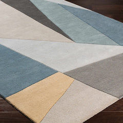 Sky Slate Geometry Hand-Tufted Wool Rug | Blue Grey & Ivory Abstract Color Block Area Rug