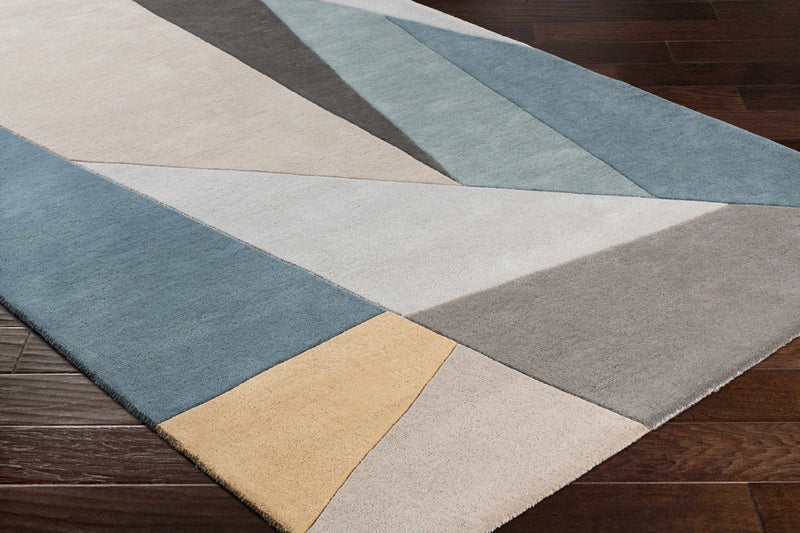 Sky Slate Geometry Hand-Tufted Wool Rug | Blue Grey & Ivory Abstract Color Block Area Rug
