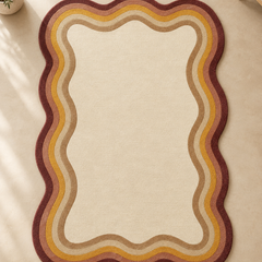 Frago Organic Wavy Border Rug | Rust, Beige & Mustard Modern Area Rug