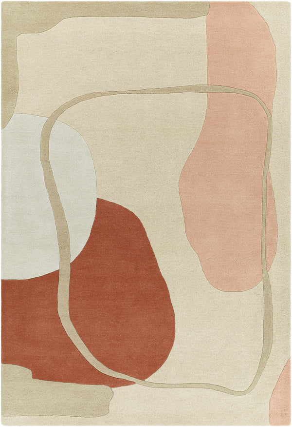 Mid-Century Modern Abstract Color Block Wool Rug – Terracotta & Sage