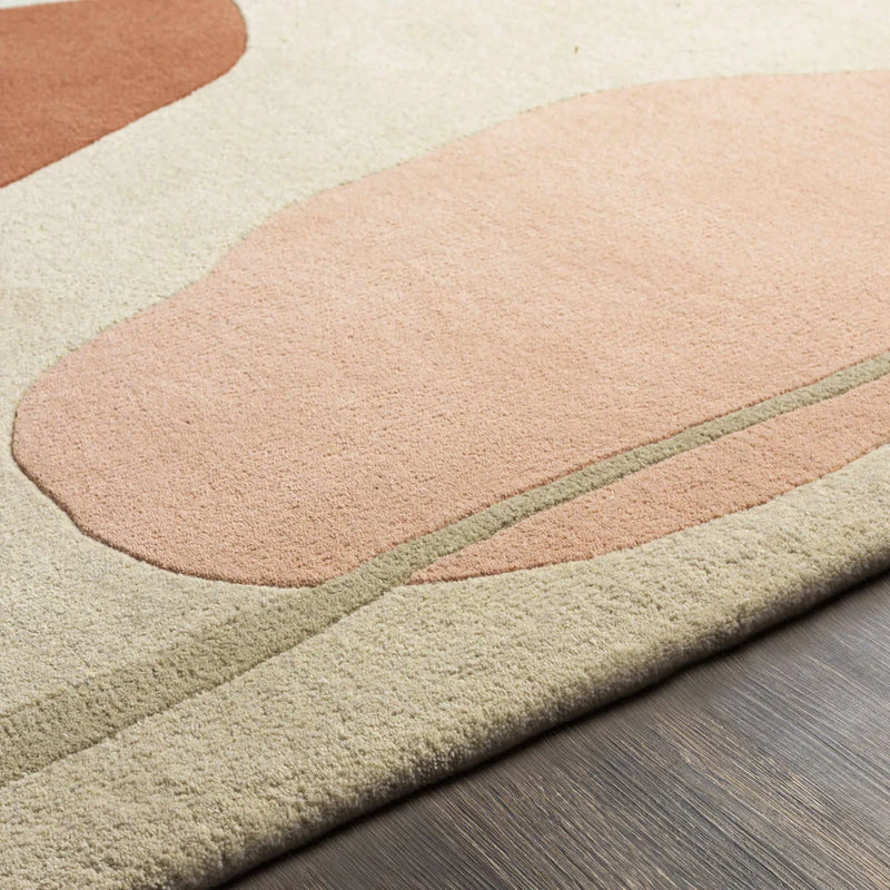 Mid-Century Modern Abstract Color Block Wool Rug – Terracotta & Sage