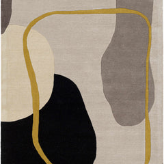 Modern Abstract Organic Rug – Ivory, Black, Grey & Mustard Contemporary Area Rug