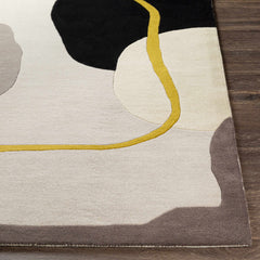 Modern Abstract Organic Rug – Ivory, Black, Grey & Mustard Contemporary Area Rug