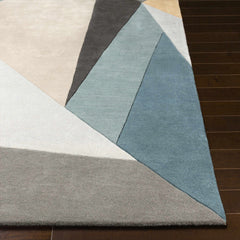 Sky Slate Geometry Hand-Tufted Wool Rug | Blue Grey & Ivory Abstract Color Block Area Rug