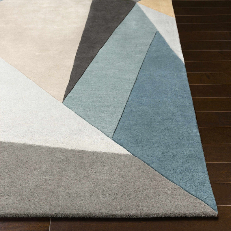 Sky Slate Geometry Hand-Tufted Wool Rug | Blue Grey & Ivory Abstract Color Block Area Rug