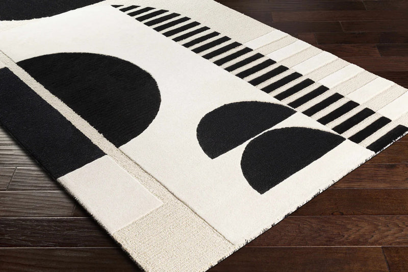 Noir Arch Hand-Tufted Wool Rug | Black & Ivory Geometric Textured Modern Area Rug