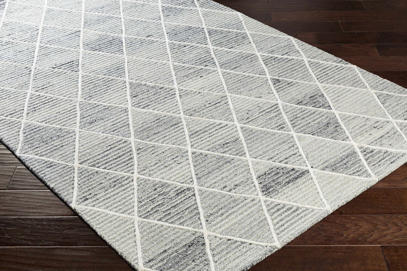 Diamond Trellis Hand-Tufted Wool Rug | Light Grey & Ivory Geometric Modern Area Rug