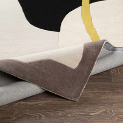 Modern Abstract Organic Rug – Ivory, Black, Grey & Mustard Contemporary Area Rug