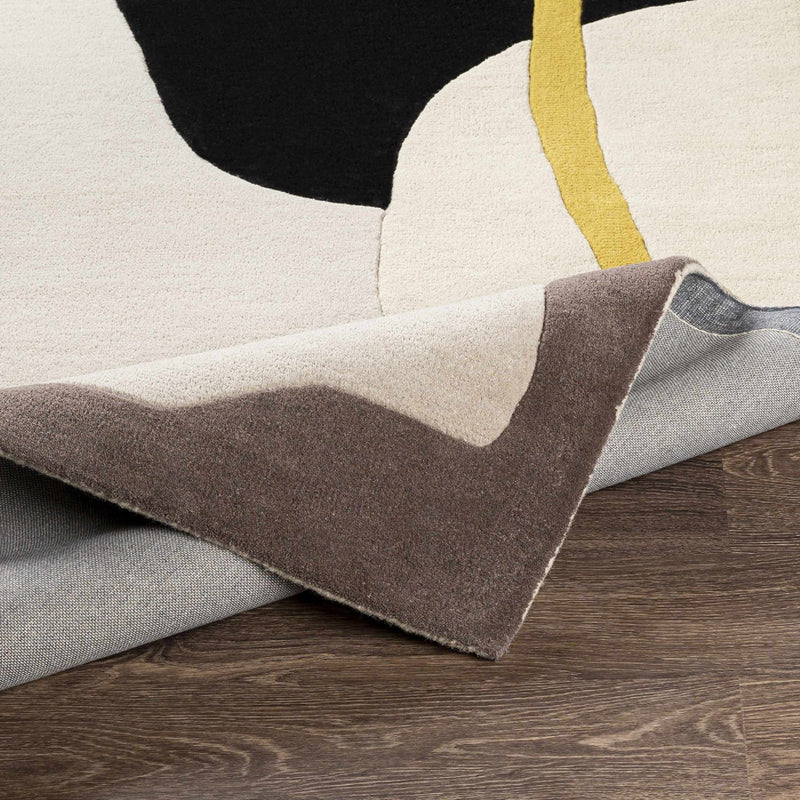 Modern Abstract Organic Rug – Ivory, Black, Grey & Mustard Contemporary Area Rug