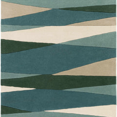 Seafoam Horizon Hand-Tufted Wool Rug | Teal Green & Ivory Abstract Geometric Area Rug