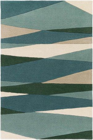 Seafoam Horizon Hand-Tufted Wool Rug | Teal Green & Ivory Abstract Geometric Area Rug
