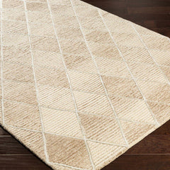 Oatmeal Diamond Trellis Hand-Tufted Wool Rug | Ivory Textured Geometric Modern Area Rug