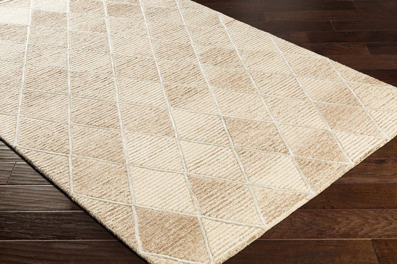 Oatmeal Diamond Trellis Hand-Tufted Wool Rug | Ivory Textured Geometric Modern Area Rug