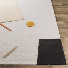 Modern Abstract Geometric Rug – Ivory, Mustard & Beige Contemporary Area Rug