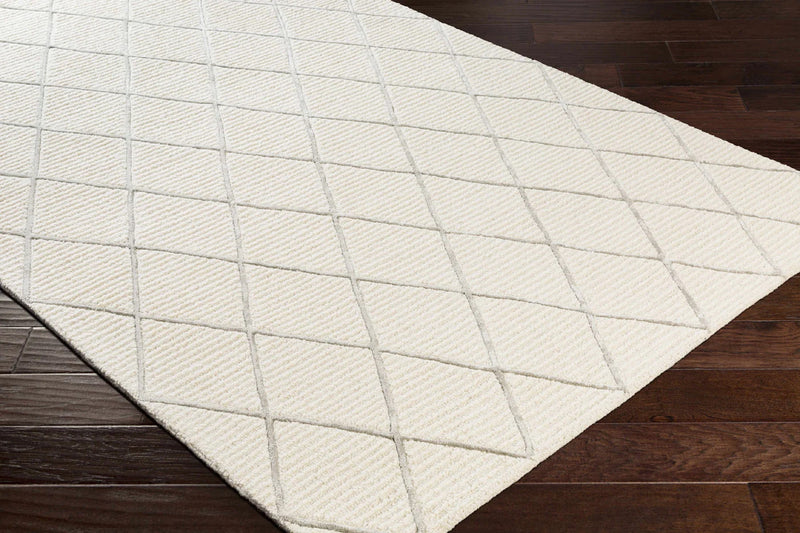 Ivory Diamond Lattice Hand-Tufted Wool Rug | Textured Geometric Modern Area Rug