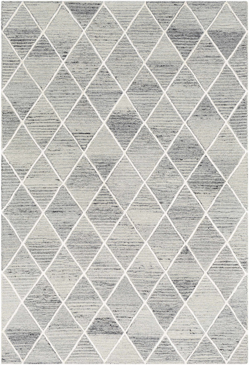 Diamond Trellis Hand-Tufted Wool Rug | Light Grey & Ivory Geometric Modern Area Rug