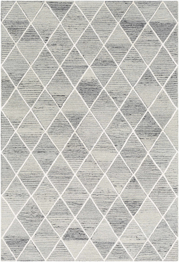 Diamond Trellis Hand-Tufted Wool Rug | Light Grey & Ivory Geometric Modern Area Rug