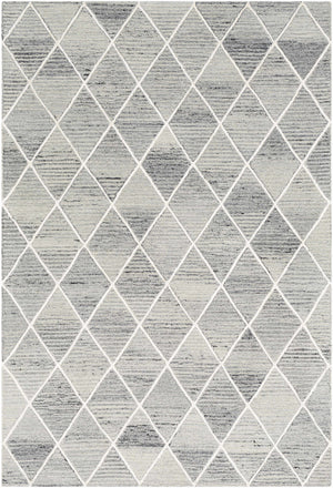 Diamond Trellis Hand-Tufted Wool Rug | Light Grey & Ivory Geometric Modern Area Rug