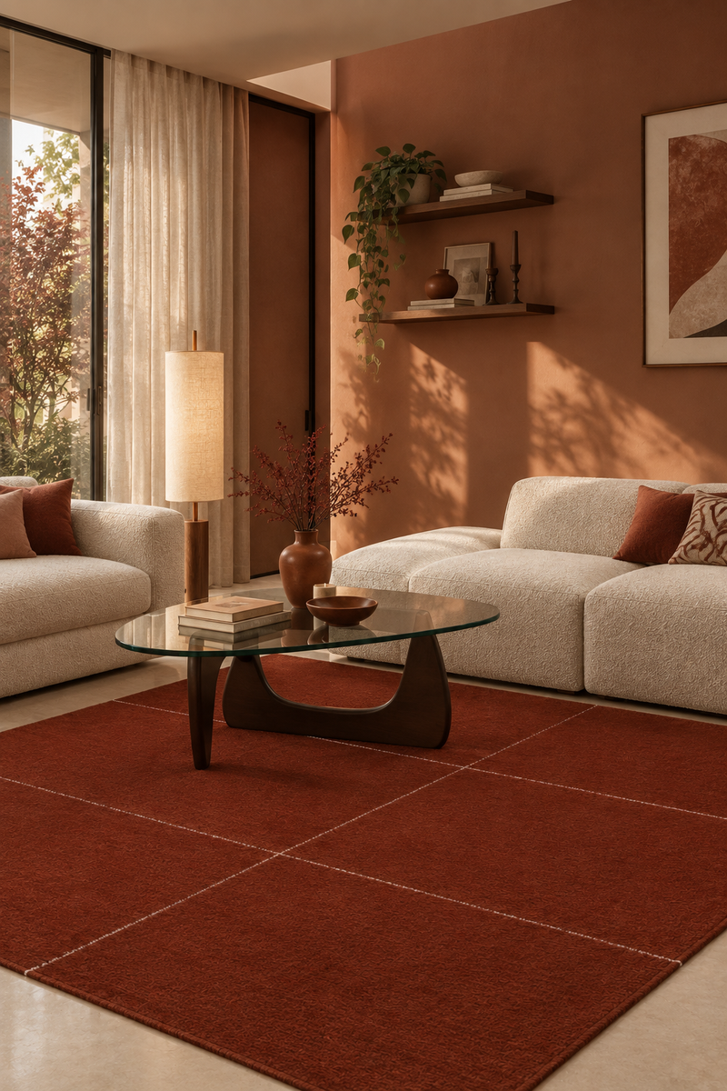 Terracotta Grid Rug | Hand-Tufted Geometric Area Rug