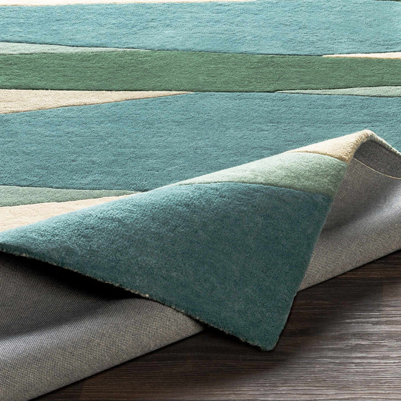 Seafoam Horizon Hand-Tufted Wool Rug | Teal Green & Ivory Abstract Geometric Area Rug