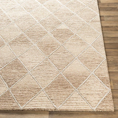 Oatmeal Diamond Trellis Hand-Tufted Wool Rug | Ivory Textured Geometric Modern Area Rug