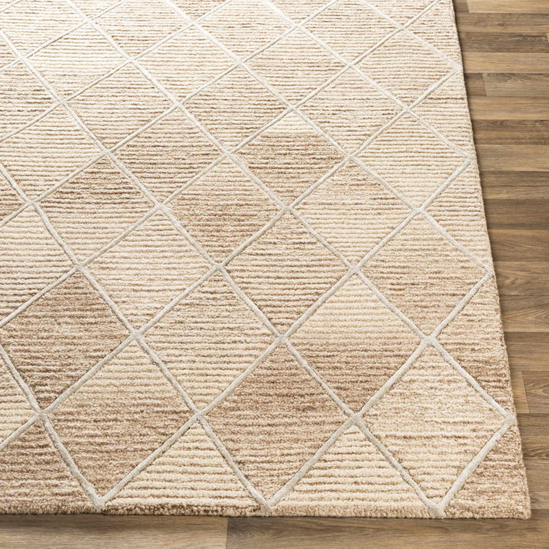 Oatmeal Diamond Trellis Hand-Tufted Wool Rug | Ivory Textured Geometric Modern Area Rug