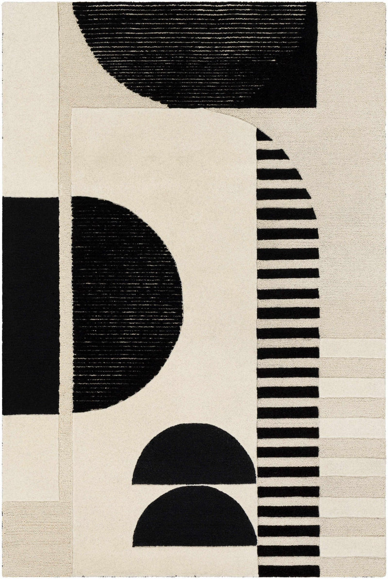 Noir Arch Hand-Tufted Wool Rug | Black & Ivory Geometric Textured Modern Area Rug
