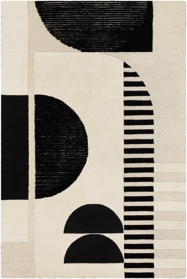 Noir Arch Hand-Tufted Wool Rug | Black & Ivory Geometric Textured Modern Area Rug