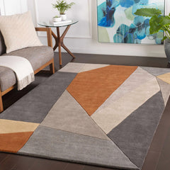 Modern Abstract Geometric Rug – Terracotta, Grey & Ivory Contemporary Area Rug