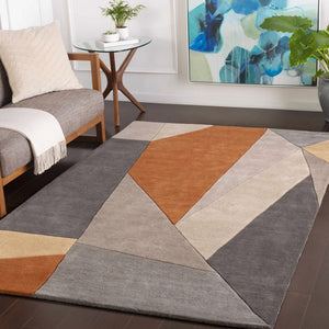 Modern Abstract Geometric Rug – Terracotta, Grey & Ivory Contemporary Area Rug