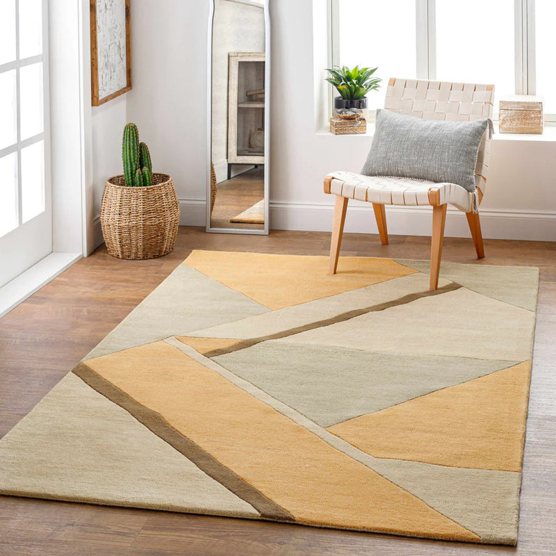 Dune Geometry Hand-Tufted Wool Rug | Sand Camel & Ivory Abstract Geometric Area Rug