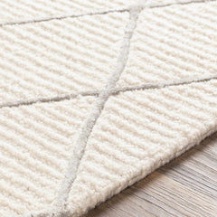 Ivory Diamond Lattice Hand-Tufted Wool Rug | Textured Geometric Modern Area Rug