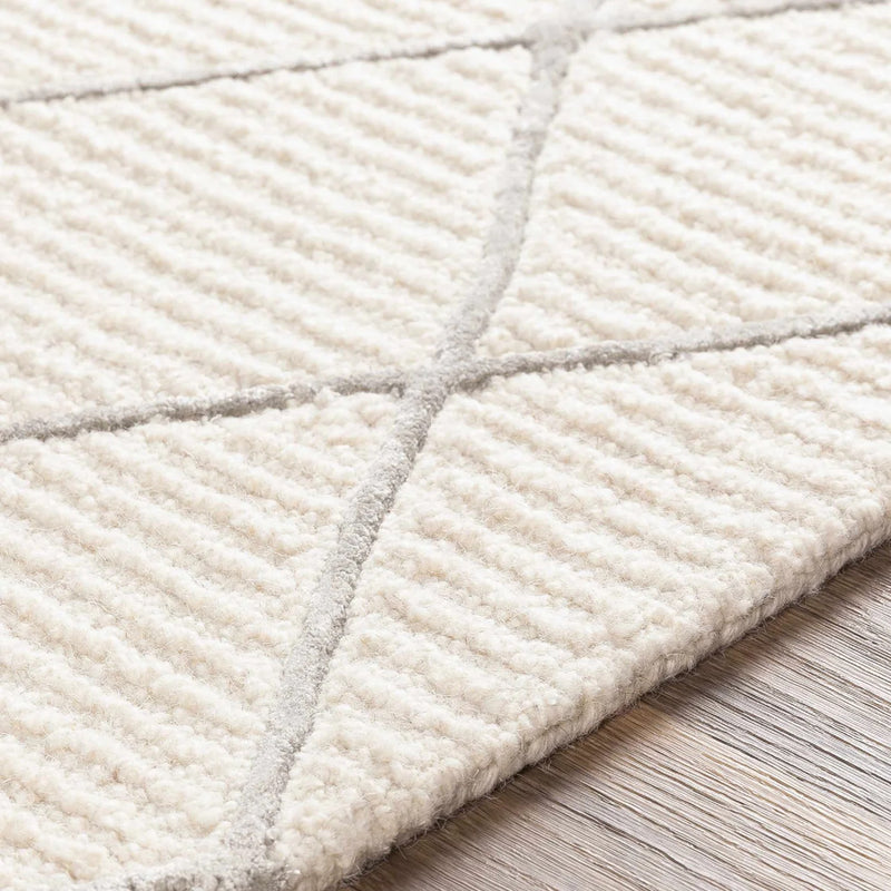 Ivory Diamond Lattice Hand-Tufted Wool Rug | Textured Geometric Modern Area Rug