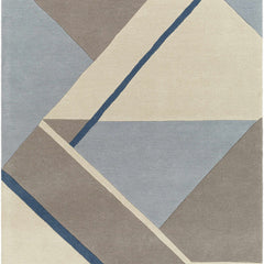 Slate Geometry Hand-Tufted Wool Rug | Blue Grey Taupe & Ivory Abstract Area Rug