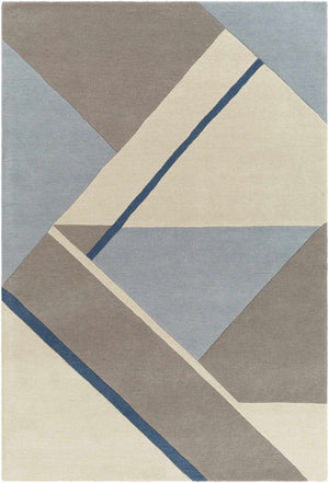 Slate Geometry Hand-Tufted Wool Rug | Blue Grey Taupe & Ivory Abstract Area Rug