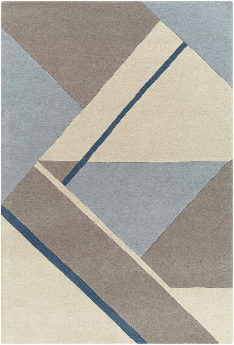 Slate Geometry Hand-Tufted Wool Rug | Blue Grey Taupe & Ivory Abstract Area Rug