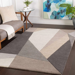 Modern Abstract Geometric Rug – Neutral Grey, Taupe & Ivory Contemporary Area Rug