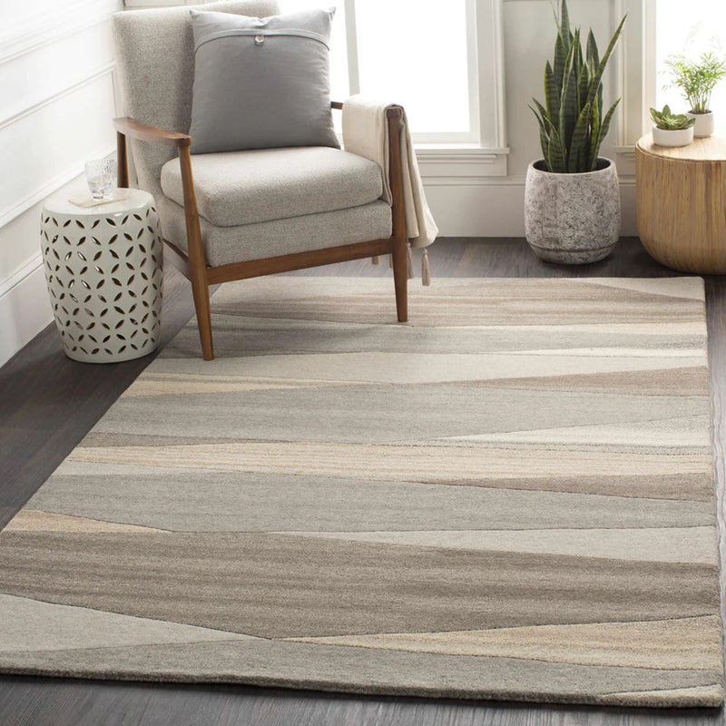 Stone Horizon Hand-Tufted Wool Rug | Taupe Grey & Ivory Abstract Geometric Area Rug