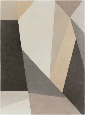 Modern Abstract Geometric Rug – Neutral Grey, Taupe & Ivory Contemporary Area Rug