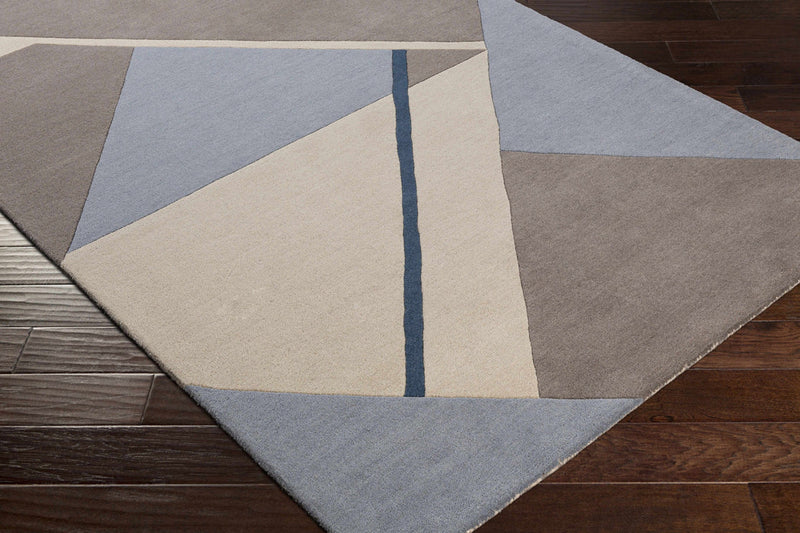 Slate Geometry Hand-Tufted Wool Rug | Blue Grey Taupe & Ivory Abstract Area Rug