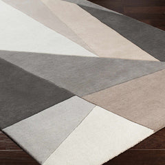 Modern Abstract Geometric Rug – Neutral Grey, Taupe & Ivory Contemporary Area Rug