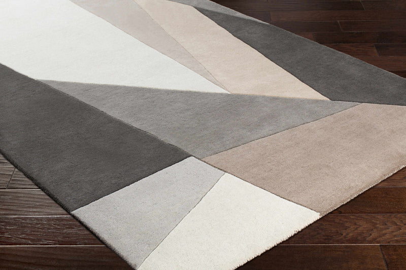 Modern Abstract Geometric Rug – Neutral Grey, Taupe & Ivory Contemporary Area Rug