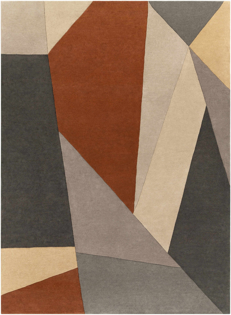 Modern Abstract Geometric Rug – Terracotta, Grey & Ivory Contemporary Area Rug