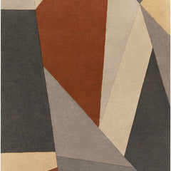 Modern Abstract Geometric Rug – Terracotta, Grey & Ivory Contemporary Area Rug