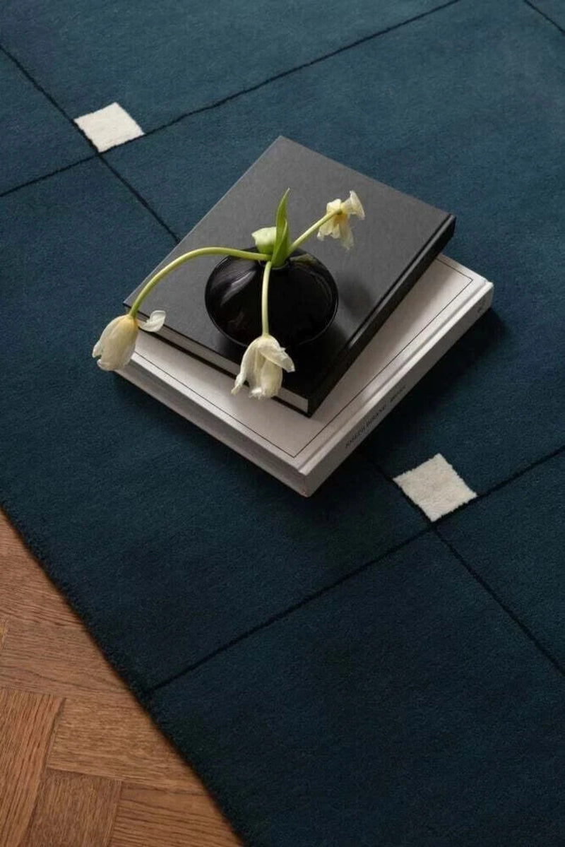 Milano Teal Hand-Tufted Wool Rug | Modern Grid Area Rug