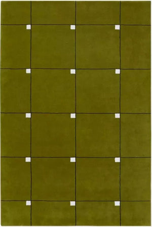 Olive Hand-Tufted Wool Rug | Modern Grid Area Rug
