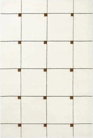 Ivory Hand-Tufted Wool Rug | Modern Grid Area Rug