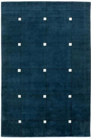 Teal Hand-Tufted Wool Rug | Modern Grid Area Rug